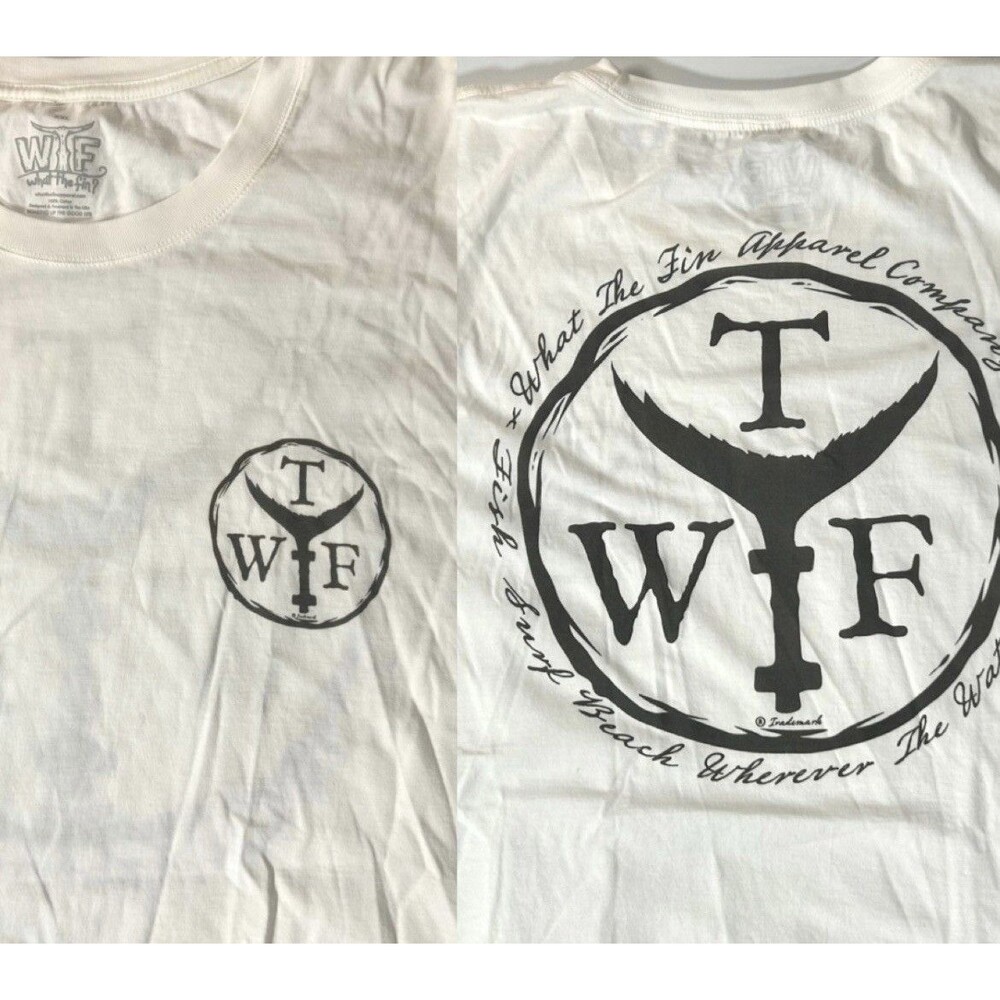 NWT What The Fin XXL WTF Fish Surf Beach White Soft Organic Cotton T-Shirt